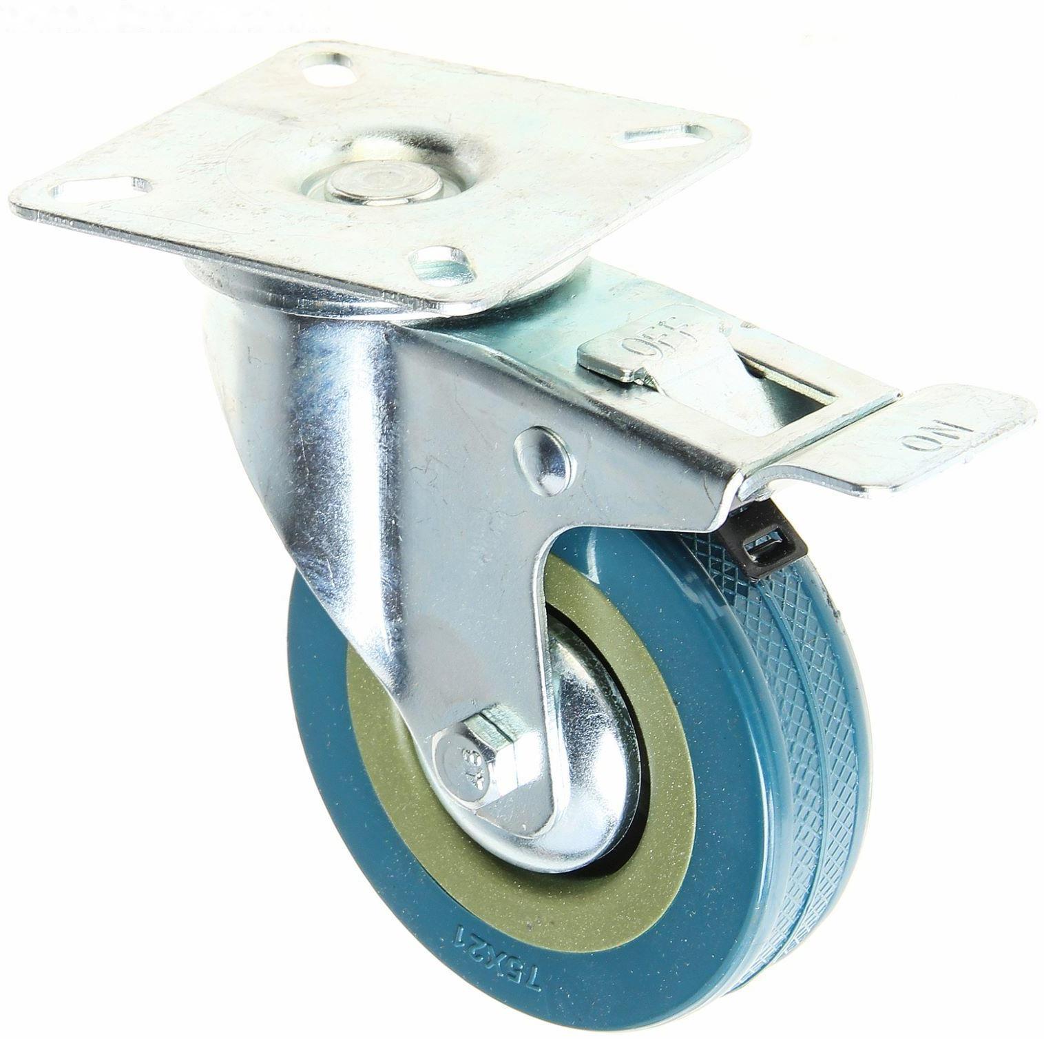 Колесо мебельное, d=75 мм, на площадке, с футоркой, с фиксатором, серое