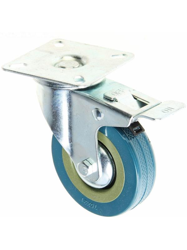 Колесо мебельное, d=75 мм, на площадке, с футоркой, с фиксатором, серое