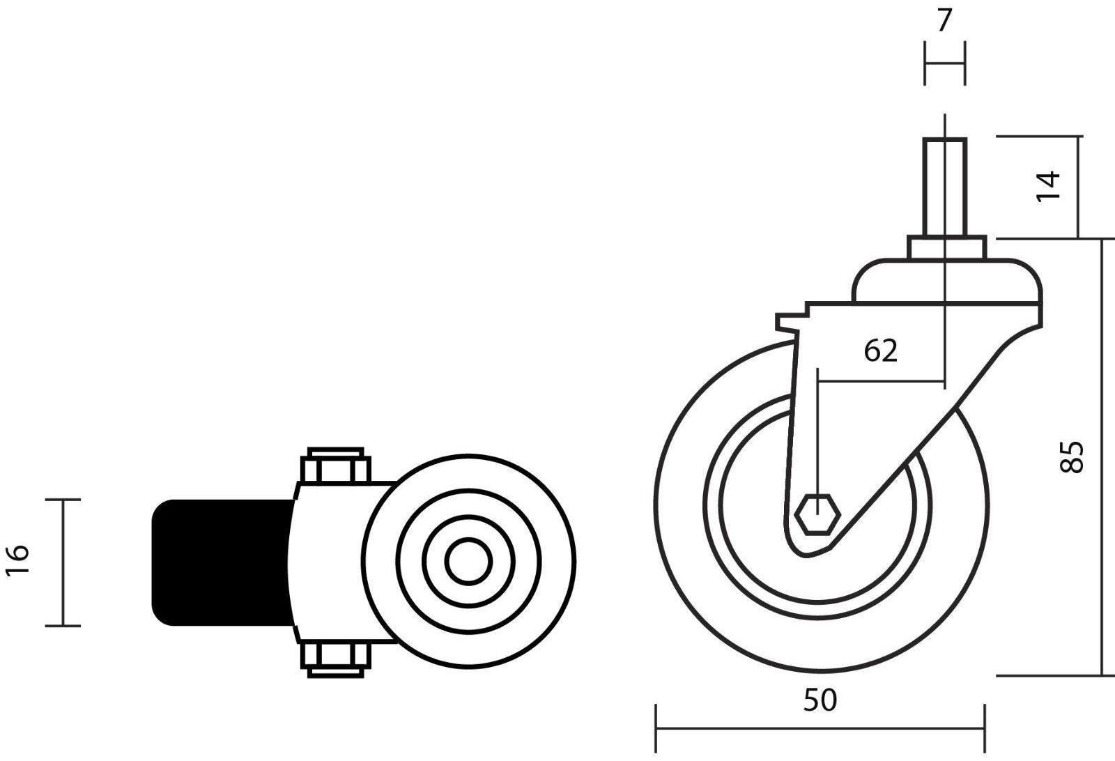 Колесо мебельное, d=50 мм, с футоркой, с фиксатором, серое
