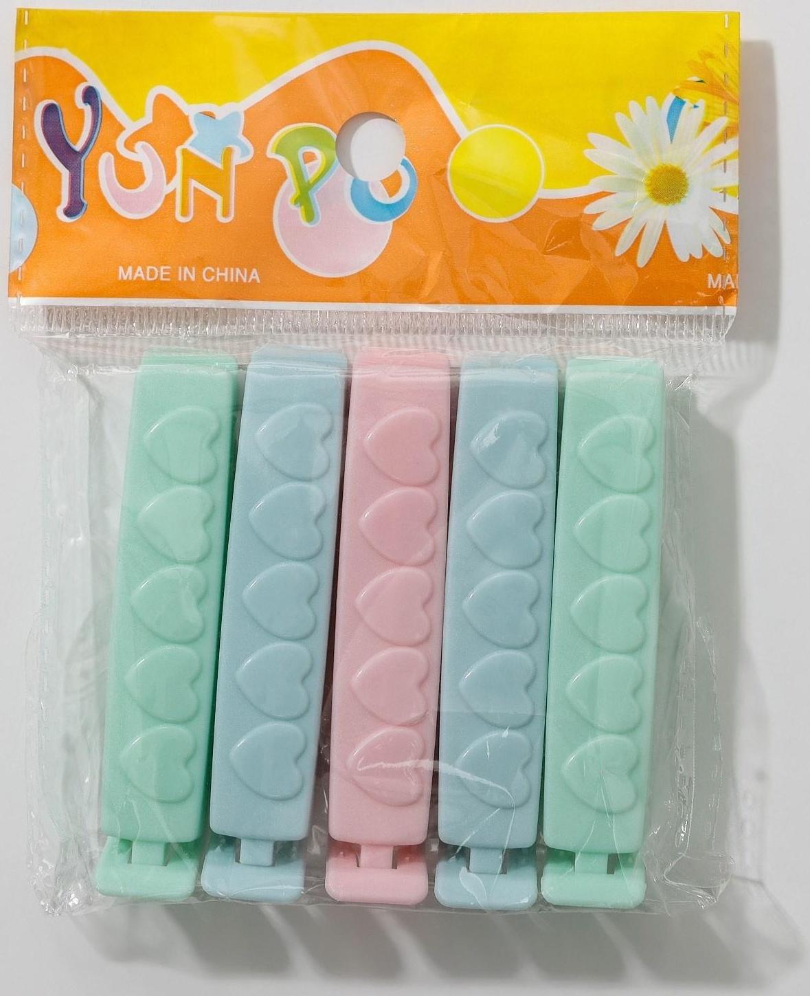 Набор зажимов для пакета, 8 см, 5 шт, цвет МИКС