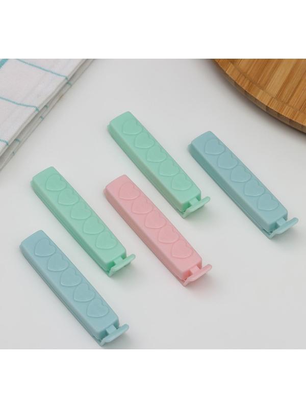 Набор зажимов для пакета, 8 см, 5 шт, цвет МИКС