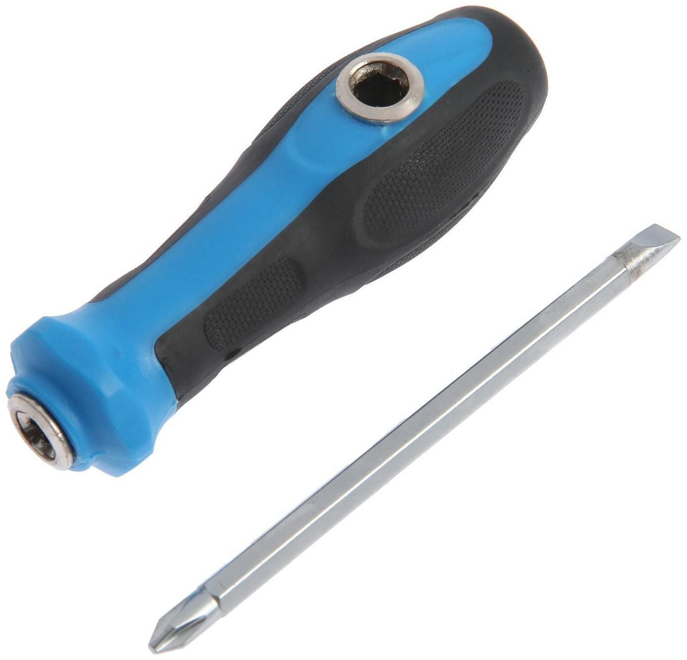 Отвертка комбинированная ТУНДРА, 3 в 1, двухкомпонентная рукоятка, PH2/SL6 х 100 мм