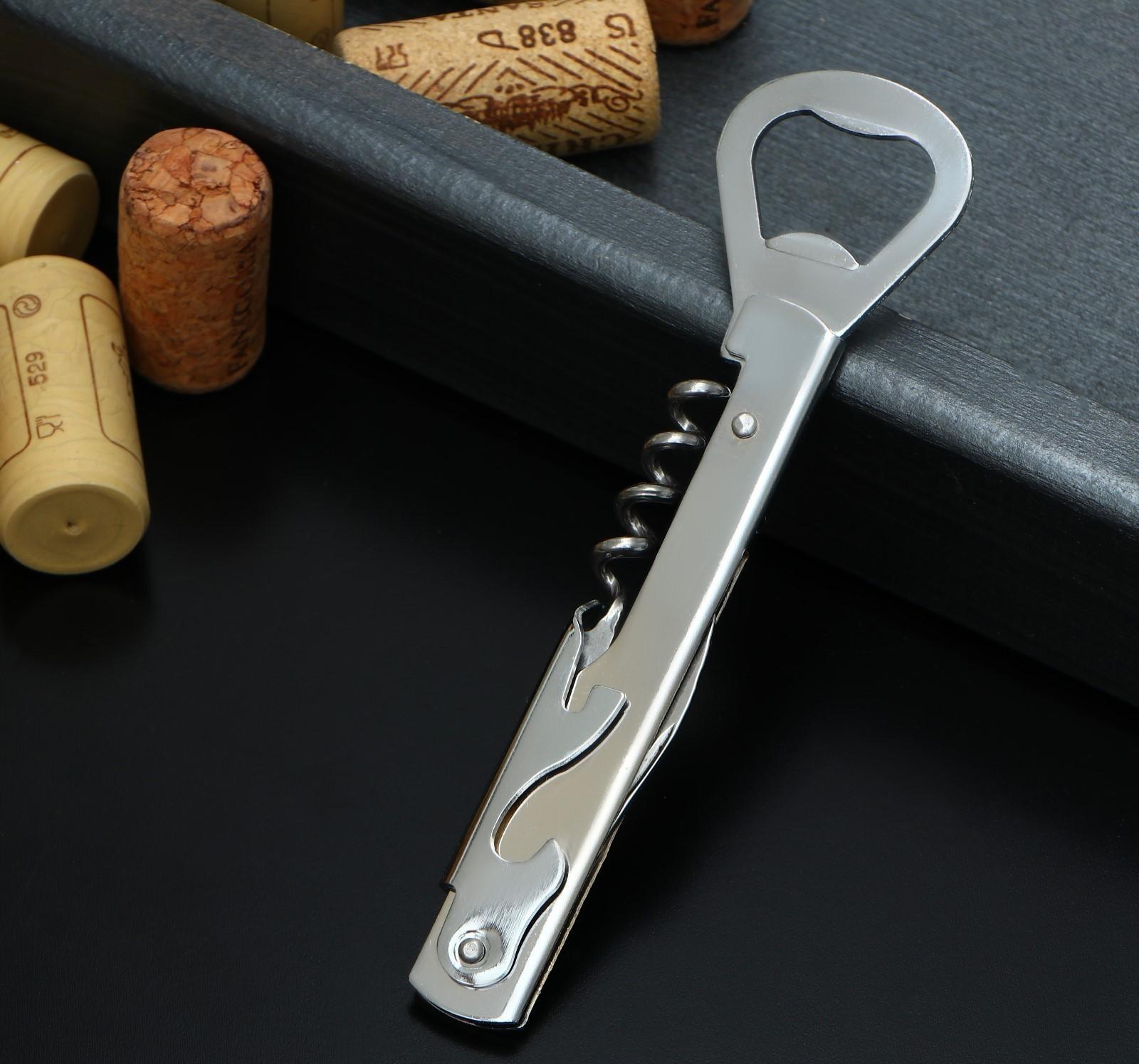 Штопор - открывалка Доляна «Универсальная», 14 см, цвет хромированный