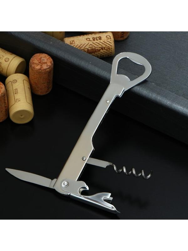 Штопор - открывалка Доляна «Универсальная», 14 см, цвет хромированный