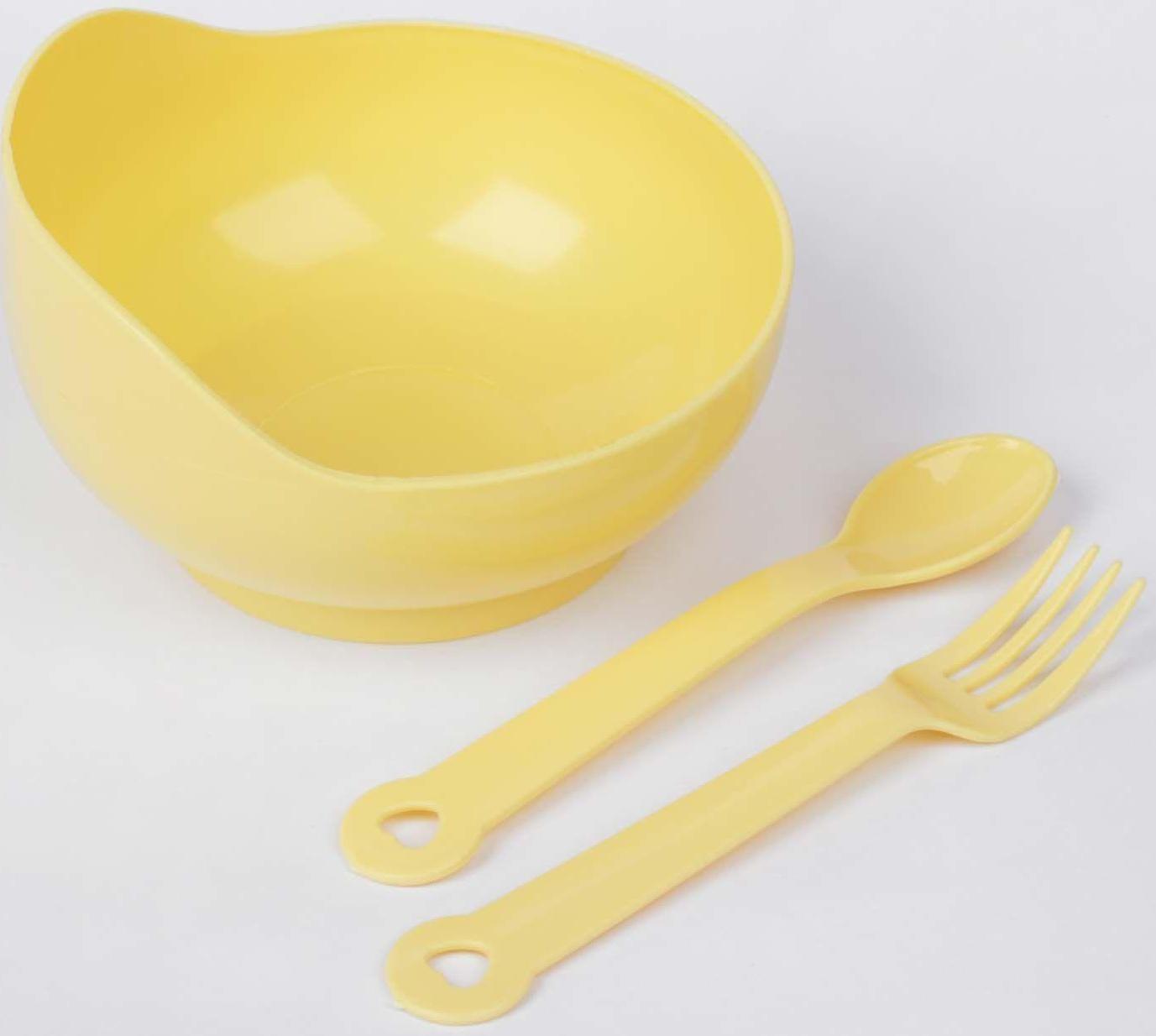 Набор детской посуды, 3 предмета: миска 250 мл, ложка, вилка, от 5 мес., цвета МИКС