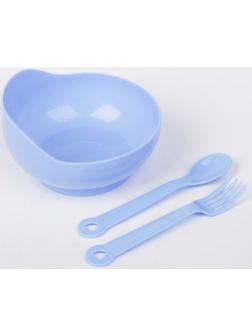 Набор детской посуды, 3 предмета: миска 250 мл, ложка, вилка, от 5 мес., цвета МИКС