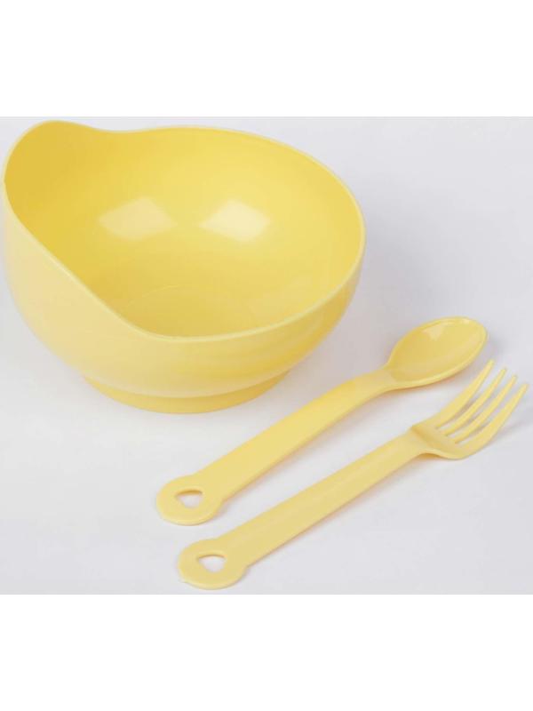 Набор детской посуды, 3 предмета: миска 250 мл, ложка, вилка, от 5 мес., цвета МИКС