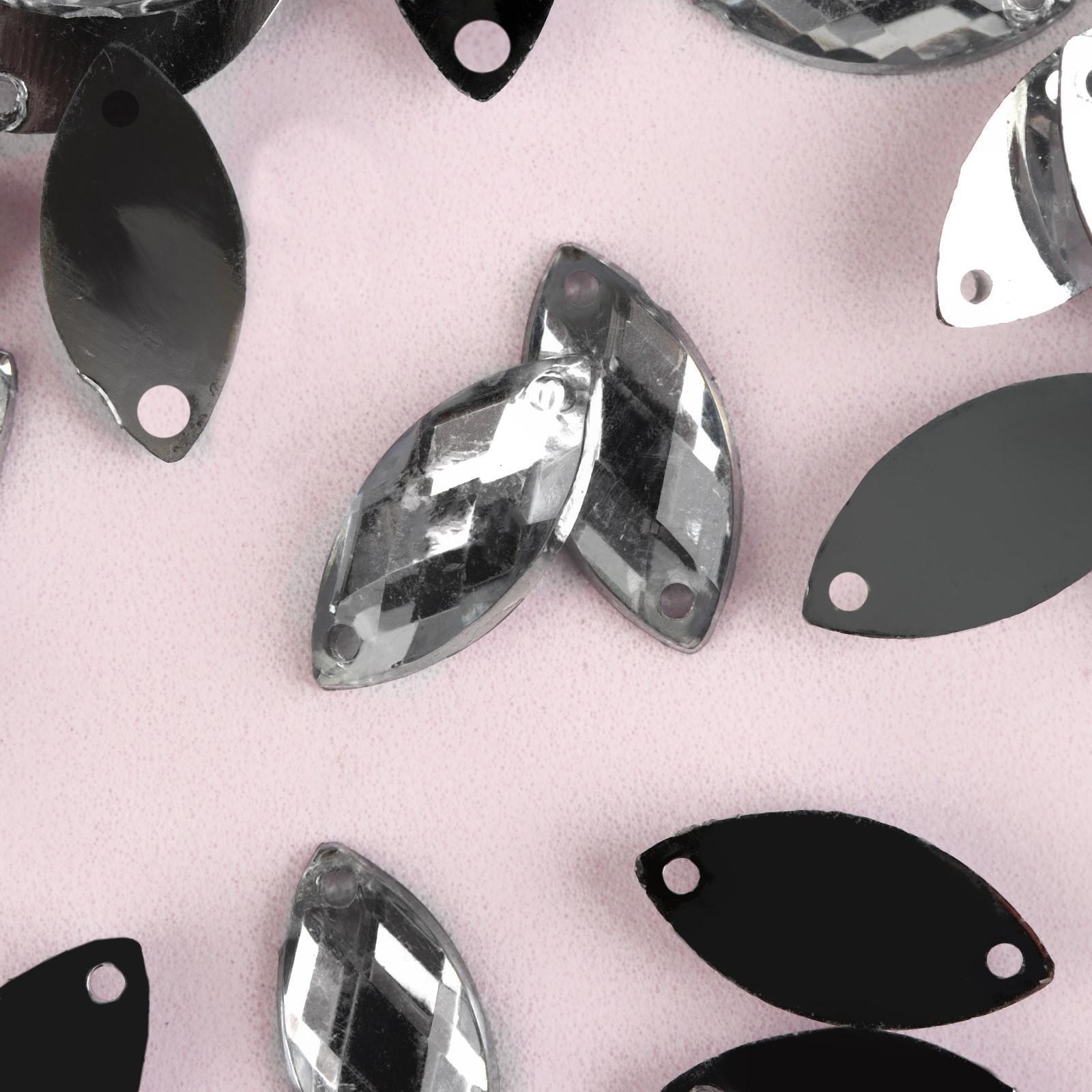 Стразы пришивные «Лепесток», 7 × 15 мм, 50 шт, цвет белый