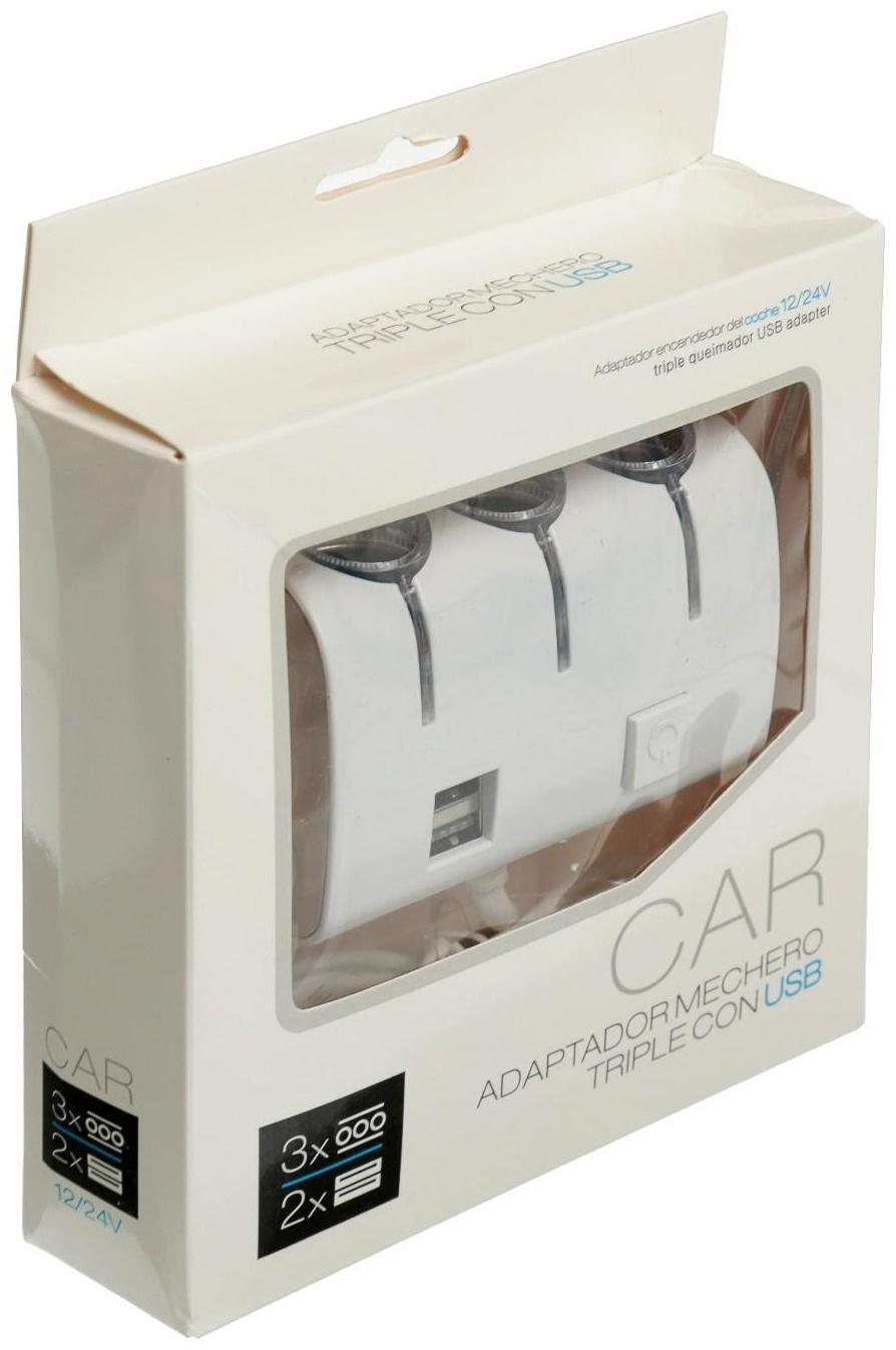 Разветвитель прикуривателя, 3 гнезда, 2 USB 1 А, 60 Вт, 12/24 В, подсветка, провод 70 см