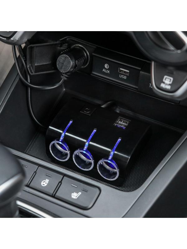 Разветвитель прикуривателя, 3 гнезда, 2 USB 1 А, 60 Вт, 12/24 В, подсветка, провод 70 см