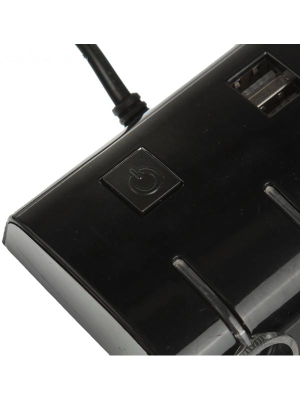 Разветвитель прикуривателя, 3 гнезда, 2 USB 1 А, 60 Вт, 12/24 В, подсветка, провод 70 см