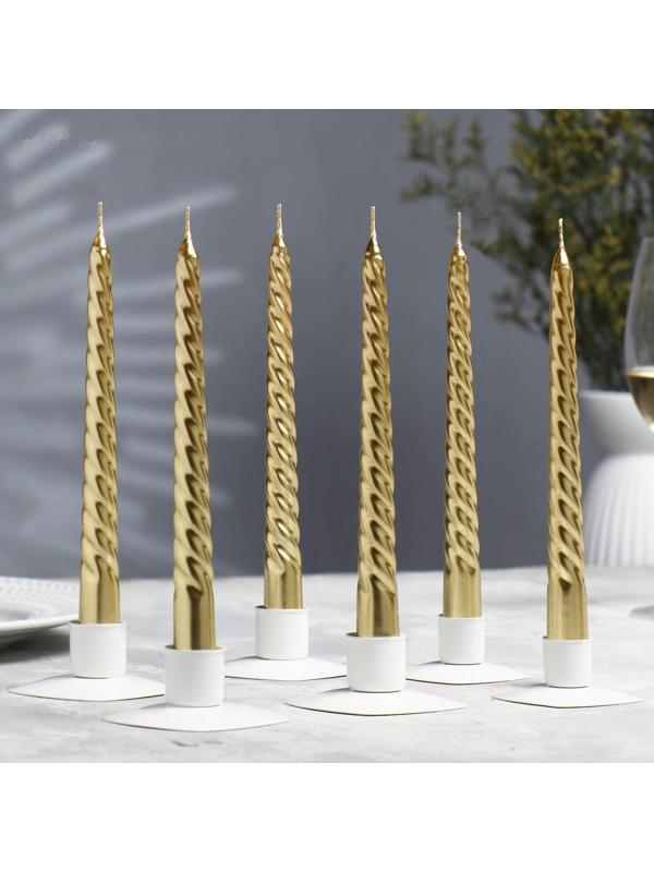 Набор Свечей витых, 1,9х 20 см, 6 штук, золотой металлик