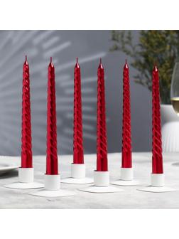Набор Свечей витых, 1,9х 20 см, 6 штук, рубиновый металлик