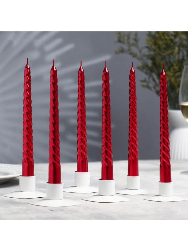 Набор Свечей витых, 1,9х 20 см, 6 штук, рубиновый металлик