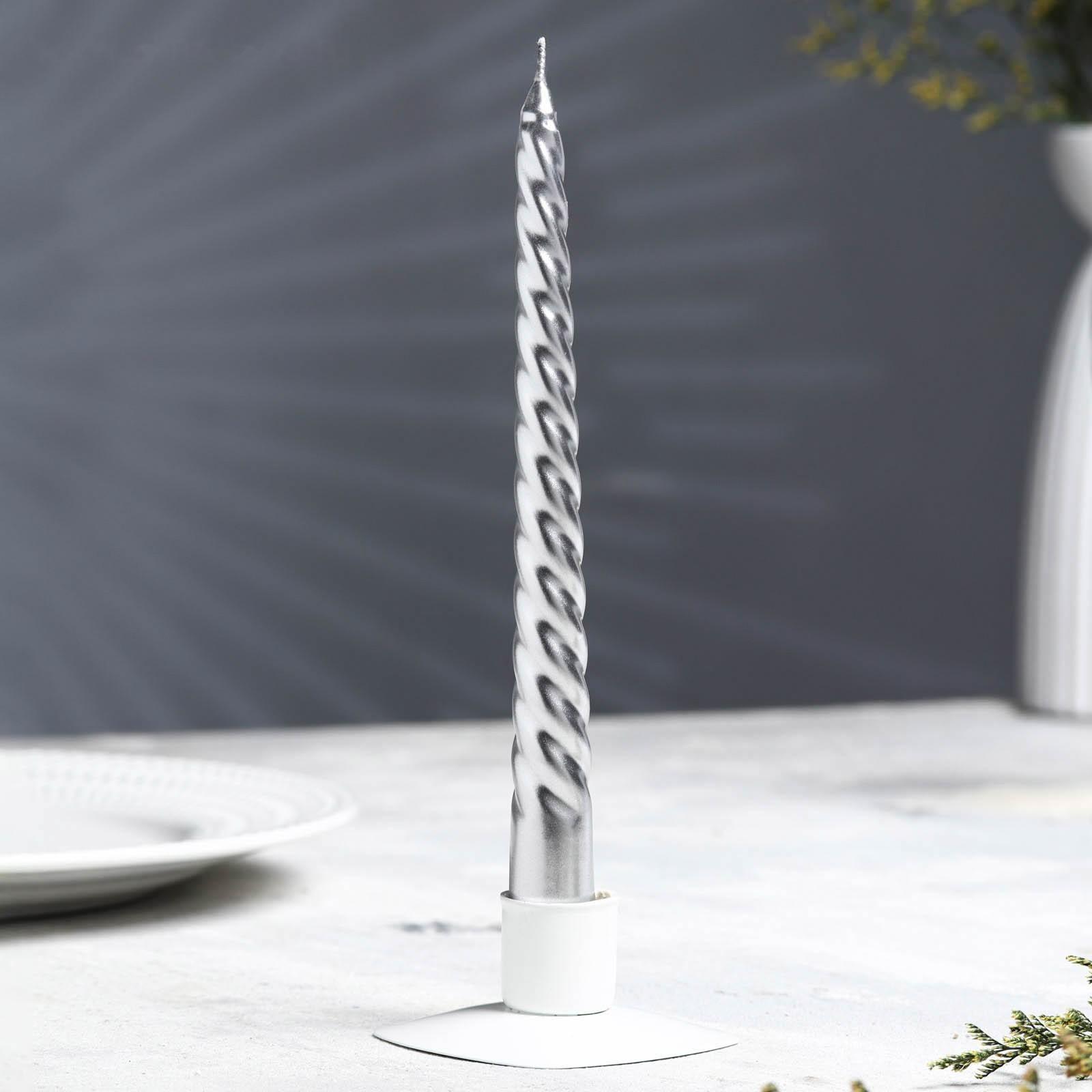 Набор Свечей витых, 1,9х 20 см, 6 штук, серебряный металлик