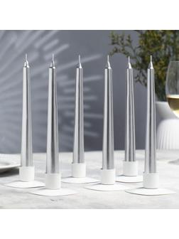Набор Свечей античных, 1,9х 20 см, 6 штук, серебряный металлик
