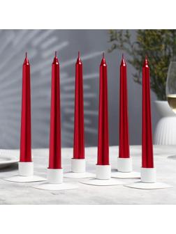 Набор Свечей античных, 1,9х 20 см, 6 штук, рубиновый металлик