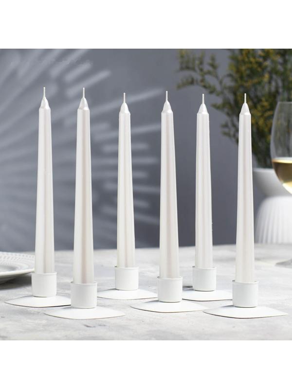 Набор Свечей античных, 1,9х 20 см, 6 штук, перламутровый металлик