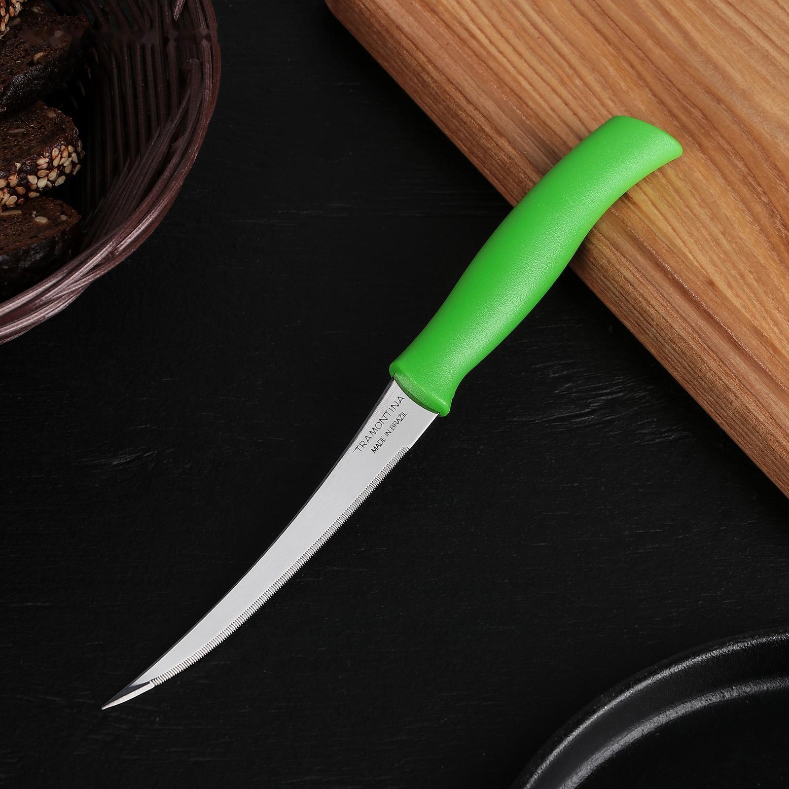 Нож кухонный для помидоров/цитрусовых Athus, лезвие 12,5 см, сталь AISI 420, цвет зелёный