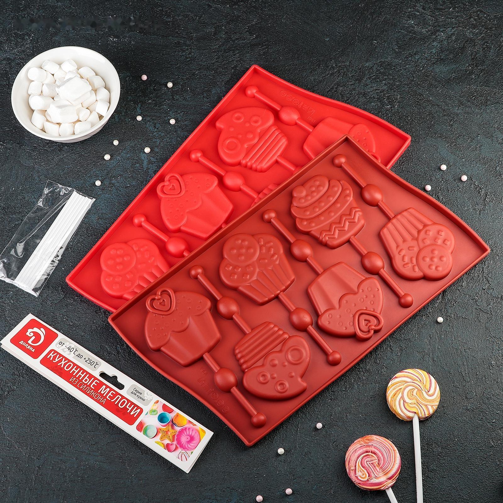 Форма для леденцов Доляна «Капкейк», 27,5×16,5 см, 6 ячеек (6×7 см), цвет МИКС