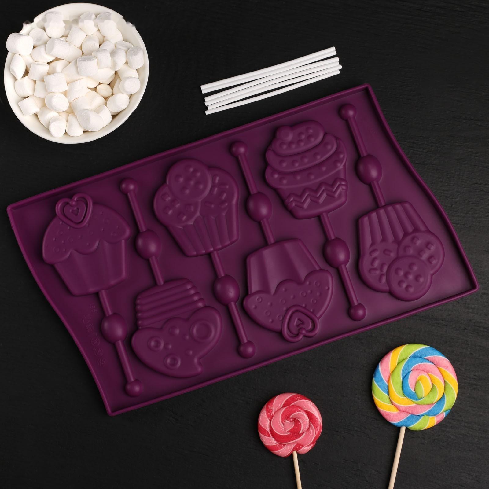 Форма для леденцов Доляна «Капкейк», 27,5×16,5 см, 6 ячеек (6×7 см), цвет МИКС