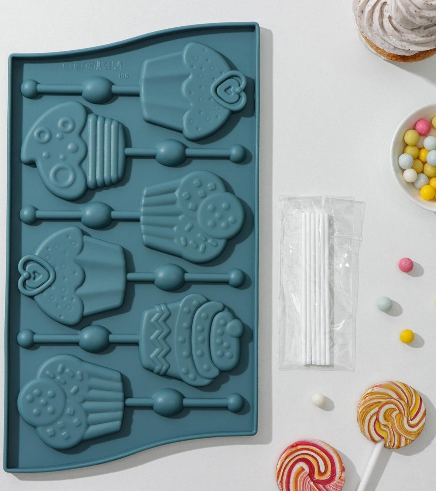 Форма для леденцов Доляна «Капкейк», 27,5×16,5 см, 6 ячеек (6×7 см), цвет МИКС