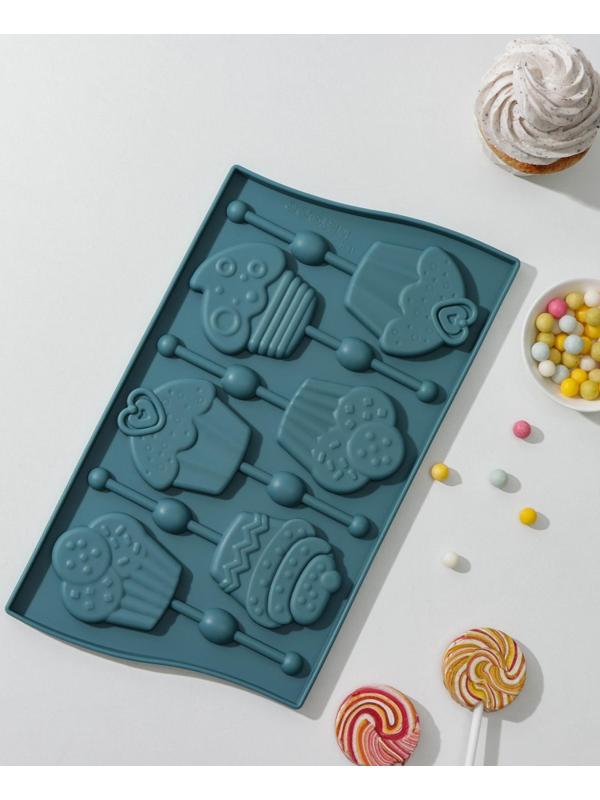 Форма для леденцов Доляна «Капкейк», 27,5×16,5 см, 6 ячеек (6×7 см), цвет МИКС
