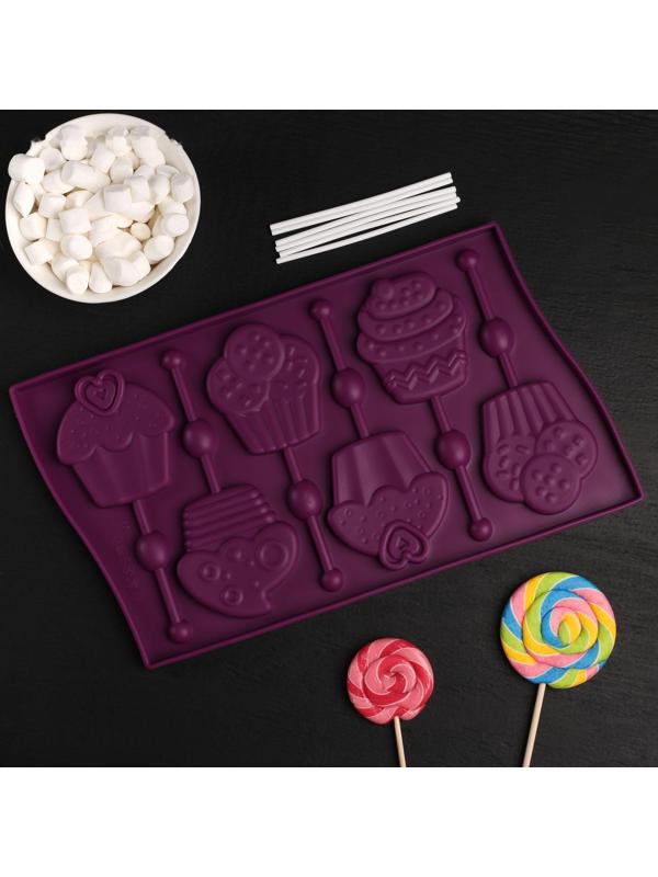 Форма для леденцов Доляна «Капкейк», 27,5×16,5 см, 6 ячеек (6×7 см), цвет МИКС
