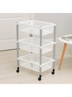 Этажерка напольная универсальная 3-х секционная, на колёсиках, цвет белый