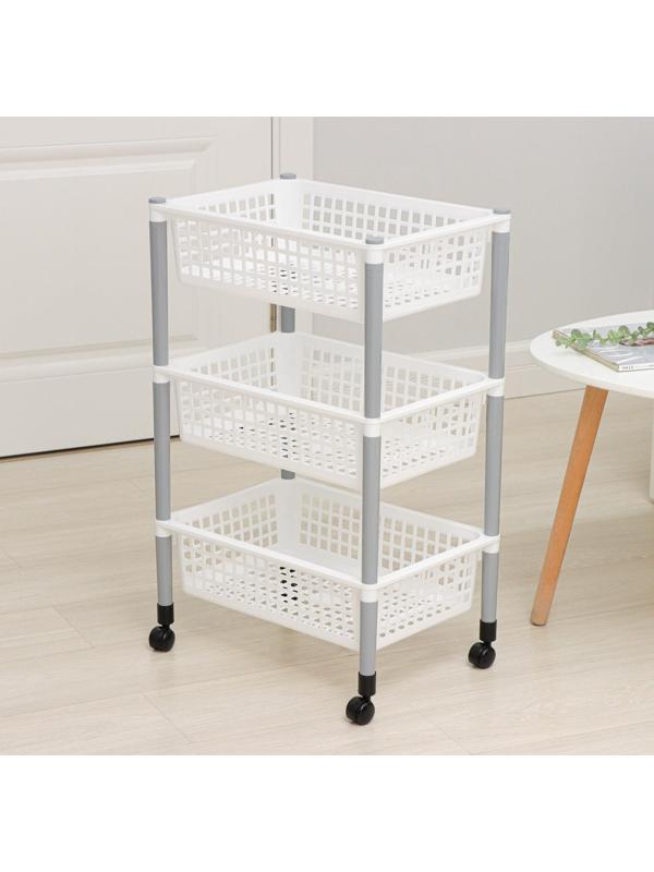 Этажерка напольная универсальная 3-х секционная, на колёсиках, цвет белый