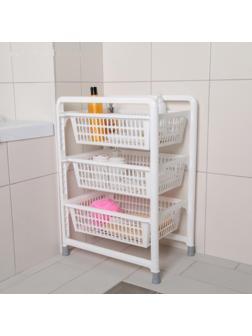 Этажерка напольная 3-х секционная с выдвижными лотками, цвет белый