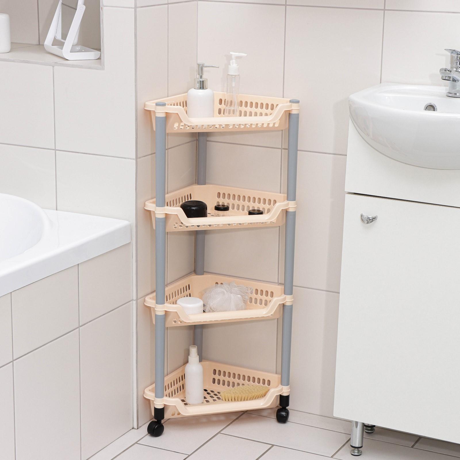 Этажерка напольная угловая 4-х секционная, на колёсиках, цвет МИКС