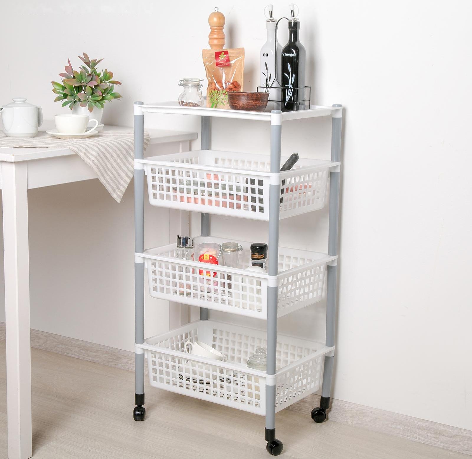 Этажерка напольная 4-х секционная, на колёсиках, цвет МИКС