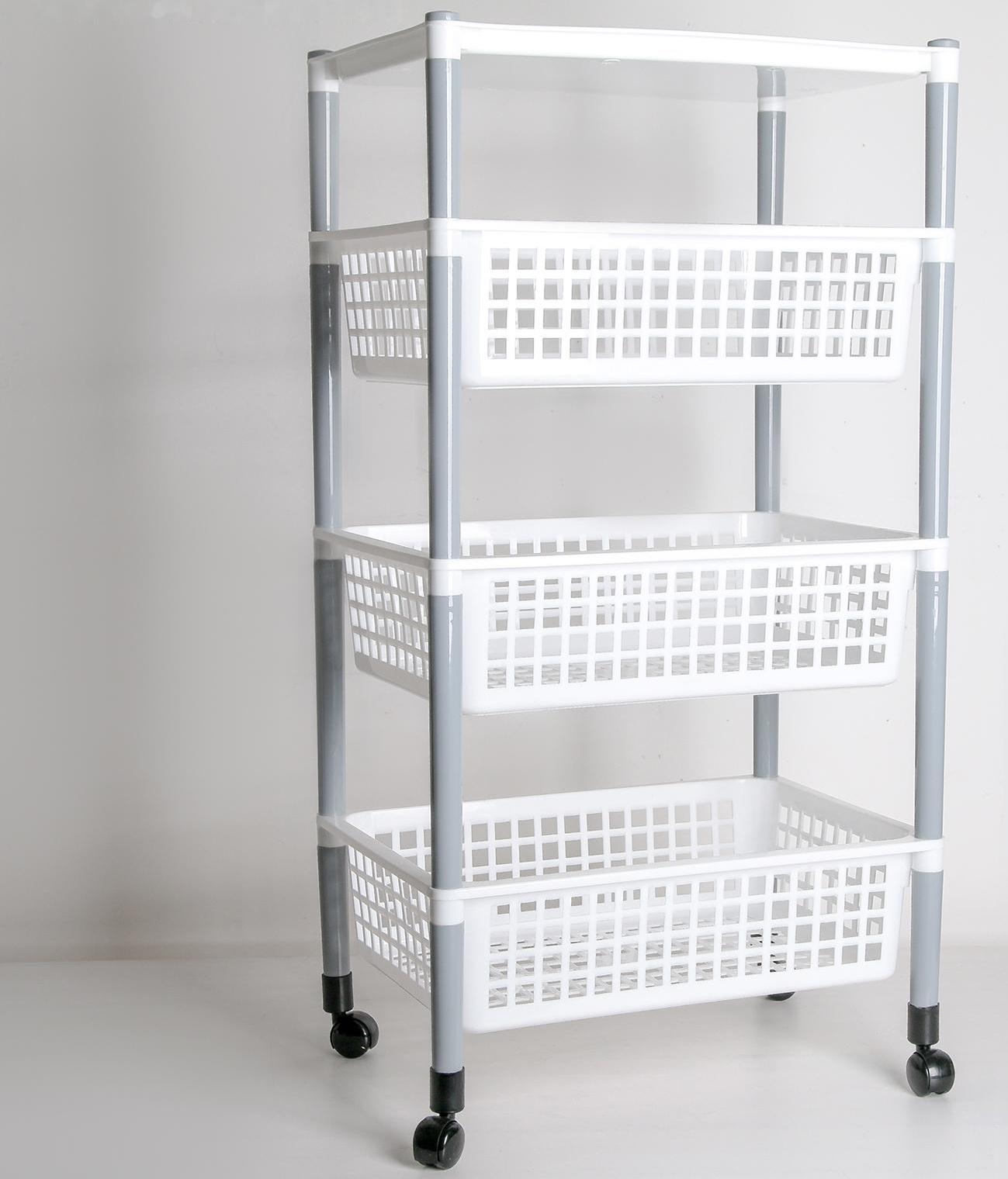 Этажерка напольная 4-х секционная, на колёсиках, цвет МИКС