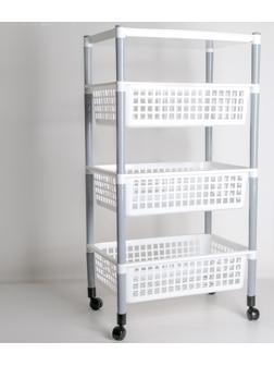 Этажерка напольная 4-х секционная, на колёсиках, цвет МИКС