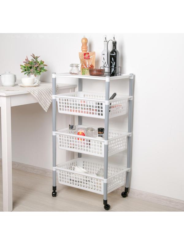 Этажерка напольная 4-х секционная, на колёсиках, цвет МИКС