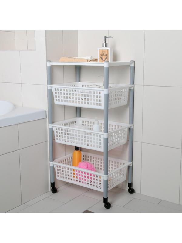 Этажерка напольная 4-х секционная, на колёсиках, цвет МИКС