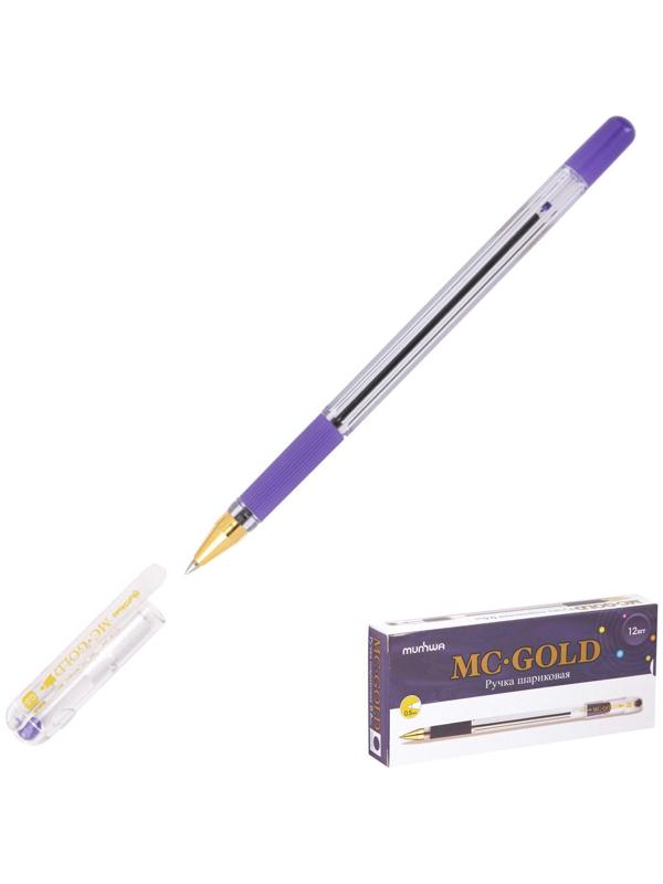 Ручка шариковая MunHwa MC Gold, узел 0.5 мм, чернила фиолетовые, штрихкод на ручке