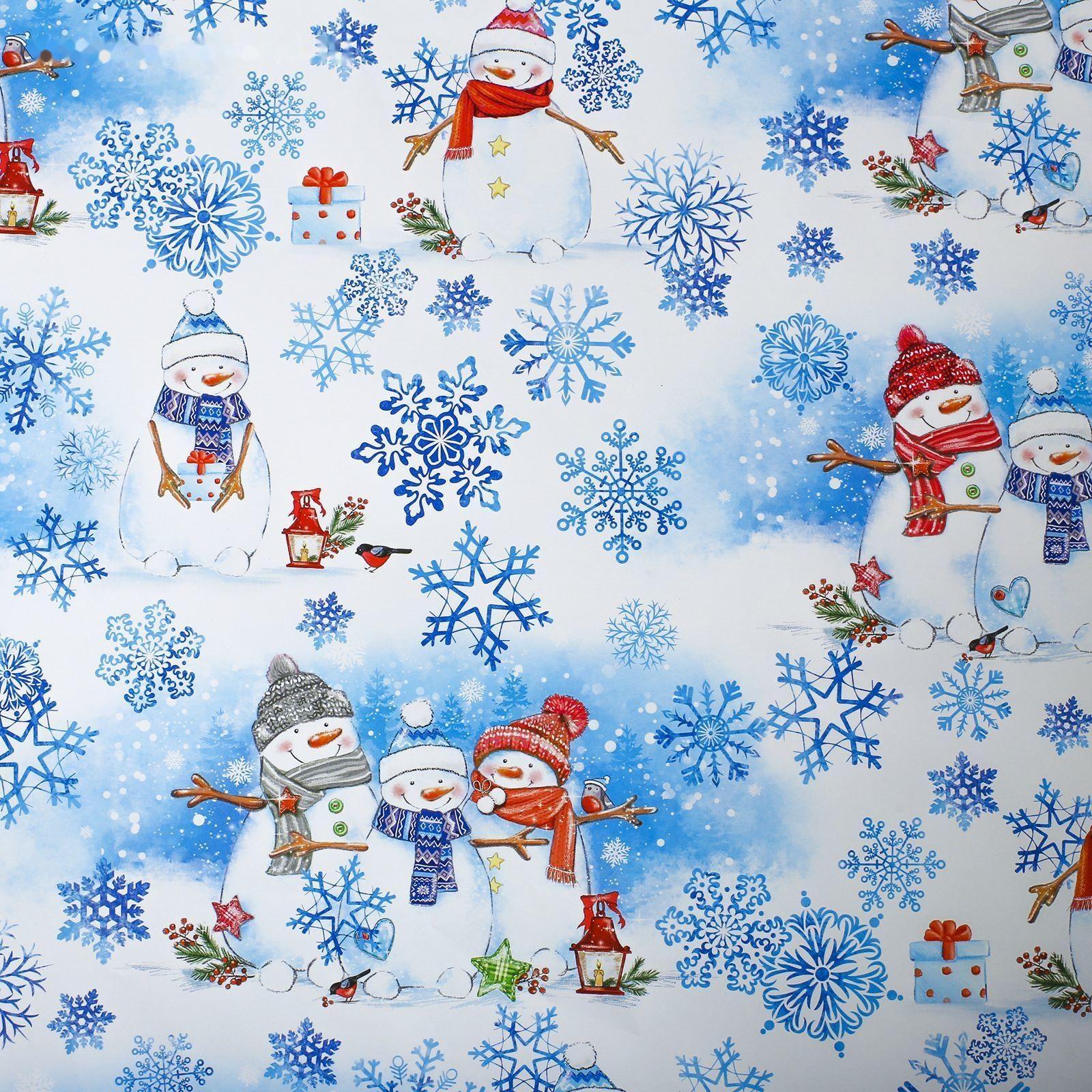 Бумага упаковочная глянцевая «Снеговички», 70 × 100 см / 10 шт.
