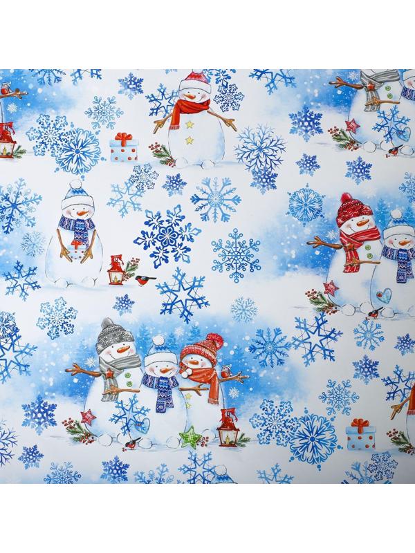 Бумага упаковочная глянцевая «Снеговички», 70 × 100 см / 10 шт.