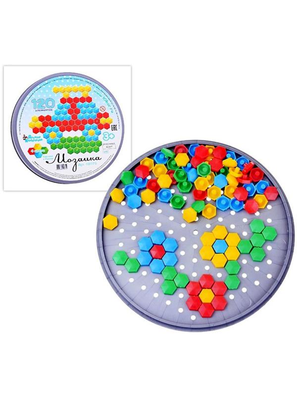 Мозаика шестигранная, 120 элементов (круглая пласт.коробка)