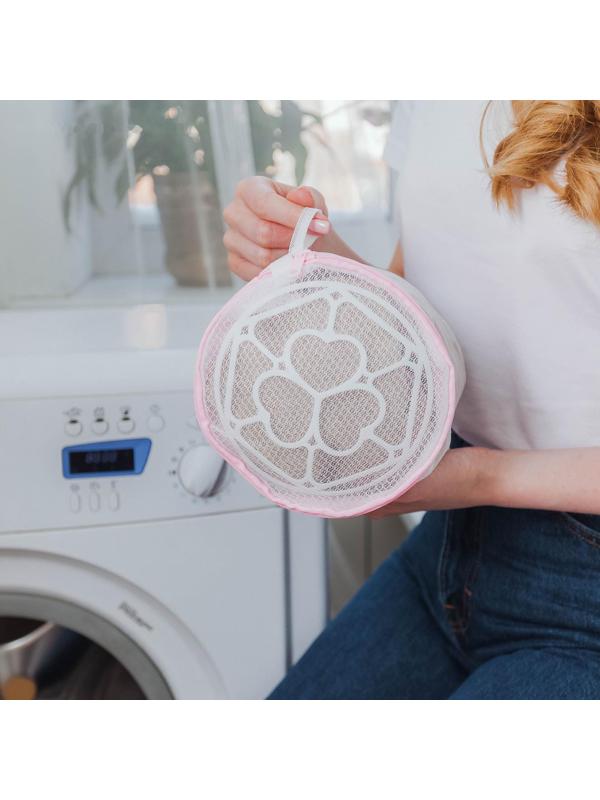 Мешок для стирки белья с диском Доляна, 15×15 см, мелкая сетка, цвет белый