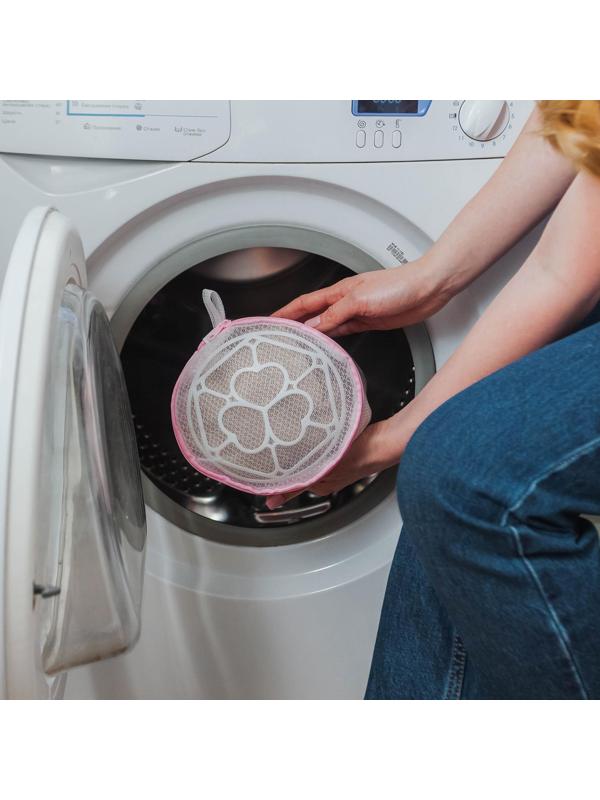 Мешок для стирки белья с диском Доляна, 15×15 см, мелкая сетка, цвет белый