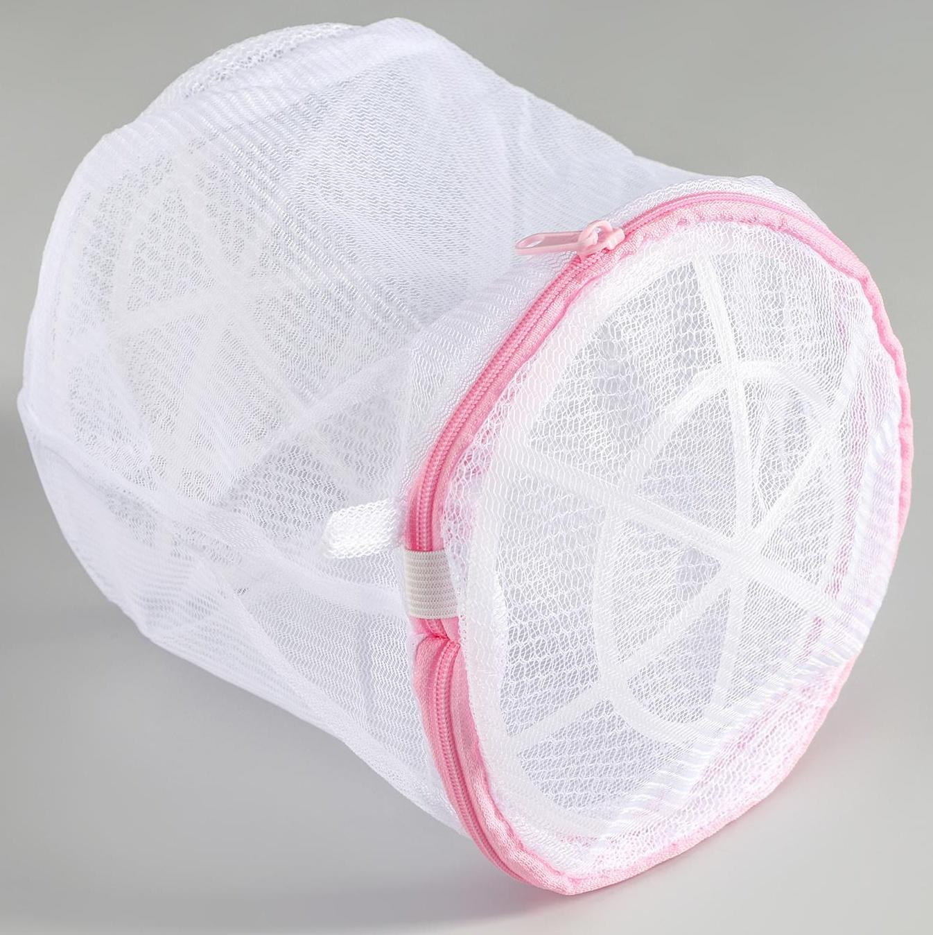 Мешок для стирки белья с диском Доляна, 15×15×19 см, крупная сетка, цвет белый