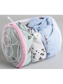 Мешок для стирки белья с диском Доляна, 15×15×19 см, крупная сетка, цвет белый