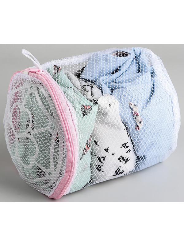 Мешок для стирки белья с диском Доляна, 15×15×19 см, крупная сетка, цвет белый