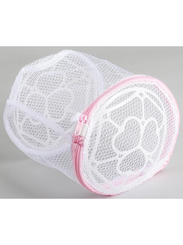 Мешок для стирки белья с диском Доляна, 15×15×19 см, крупная сетка, цвет белый