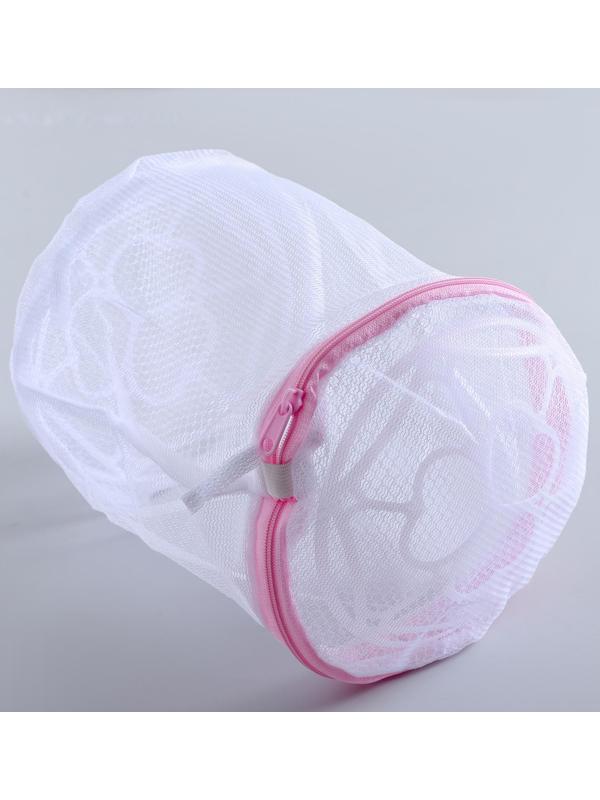 Мешок для стирки белья с диском Доляна, 15×15×19 см, мелкая сетка, цвет белый