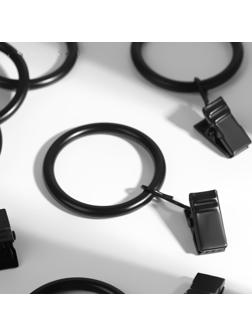 Кольцо для карниза, с зажимом, d = 32/40 мм, 10 шт, цвет чёрный