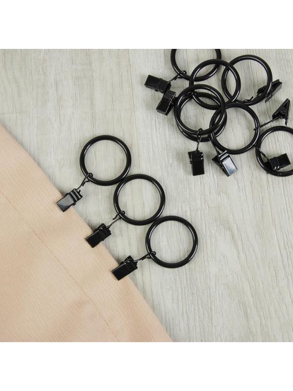 Кольцо для карниза, с зажимом, d = 32/40 мм, 10 шт, цвет чёрный